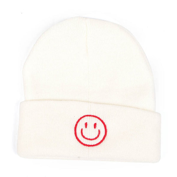 Smiley Face Embroidered Beanie Cap Hat